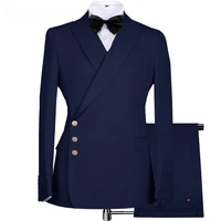 New Arrival Solid Men Suits Two Piece Chic Peak Lapel Side Single Breasted Clothing Formal Office Smart Casual Costume Homme 2