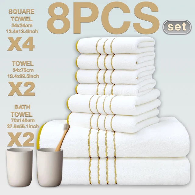 Ensemble de serviettes de bain en coton de haute qualité pour hôtel de luxe, 8 pièces, comprenant un ensemble doux absorbant à séchage rapide, adapté à la salle de bain. 1