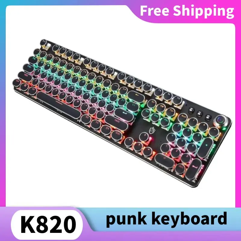 Teclado Mecánico Para Juegos, 104 Teclas, Teclado Mecánico Rosa Con Tapa Punk, Brillo Retroiluminado Colorido Ajustable, Panel De Metal Duradero, Teclado Para Juegos Con Cable Con(902-7 Pink Punk