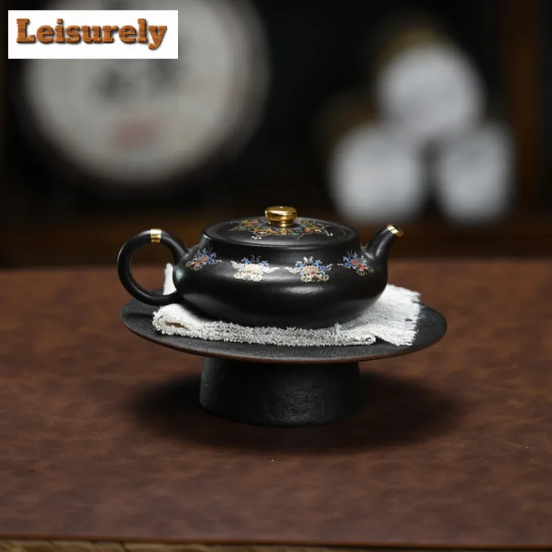180ml Exquisite Yixing Purple Clay Teapots Handmade Colour Enamels Black Pot Raw Ore Dahongpao Mud Kettle Chinese Zisha Tea Set