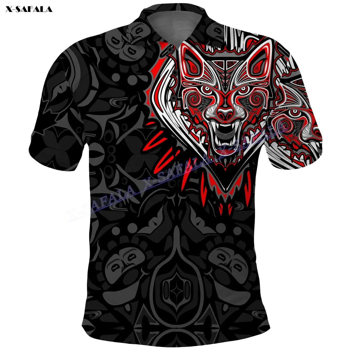 Canada National Haida Wolf Map 3D Stampato Uomo Donna Sottile Polo Colletto Manica Corta Street Wear Casual Tee