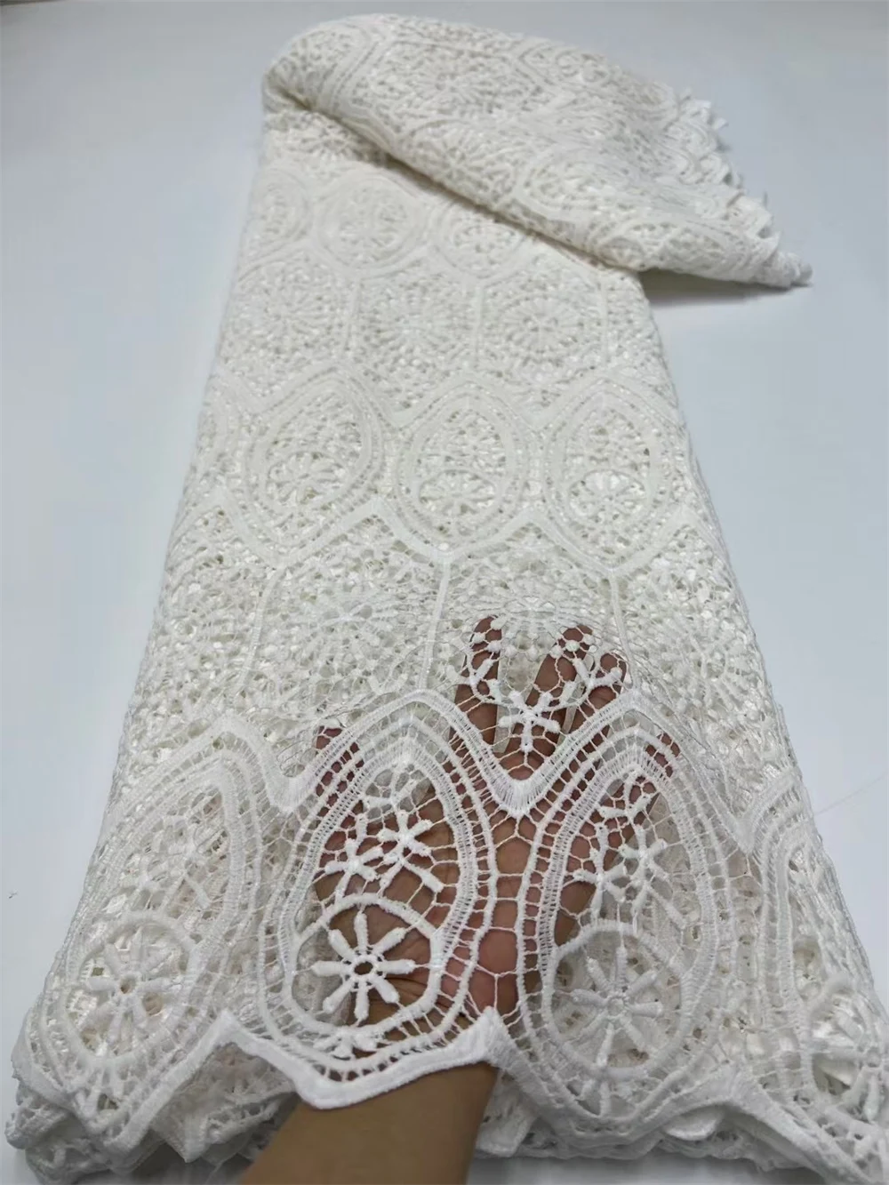 5 Yards White african soft cord lace fabric high quality french embroidery cord guipure for nigerian wedding women