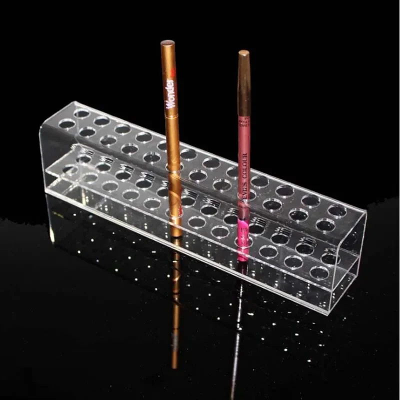 Clear 24 Slots Acrylic Eyeliner Lip Liner Pencil Holder Makeup Display Stand Organizer Makeup Brushes Shelf Cosmetic Storage Box 2