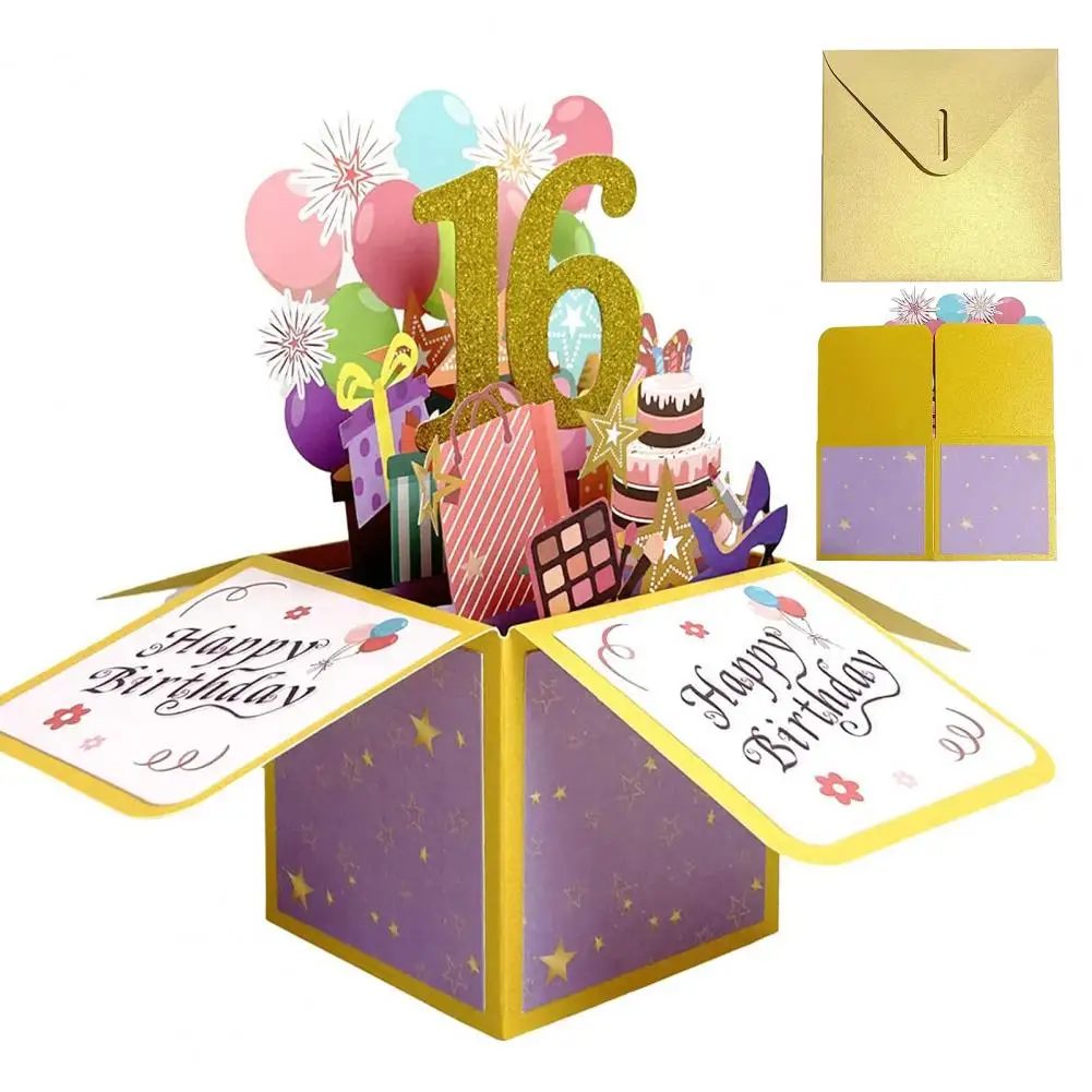 

Pop Up Anniversary Card 16 18 20 40 50 60 Number Figure Greeting Card 3D Design Glitter Gift Giving Paper Box Birthday Card