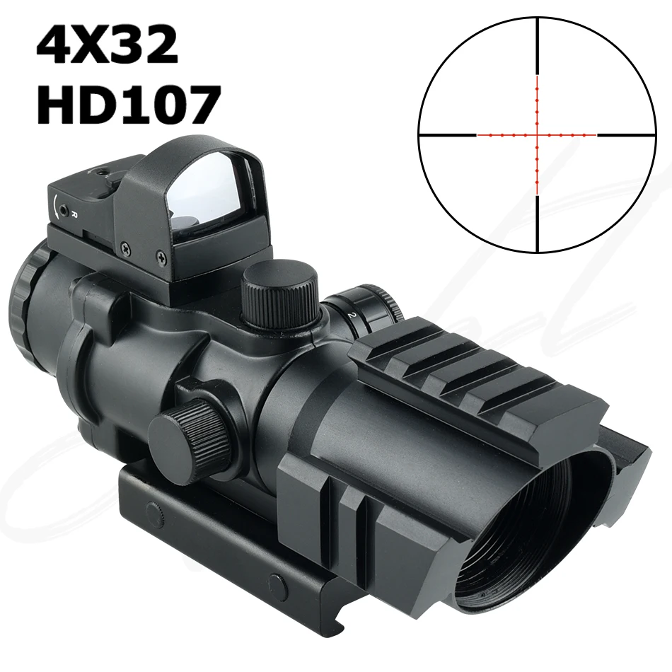 Description Picture 5 of item4x32 Compact HD107 Red Dot Sight Tactical Reflex Optics Rifle Scope Outdoor Shooting Hunting Riflescope Fit 20mm Weaver Rail