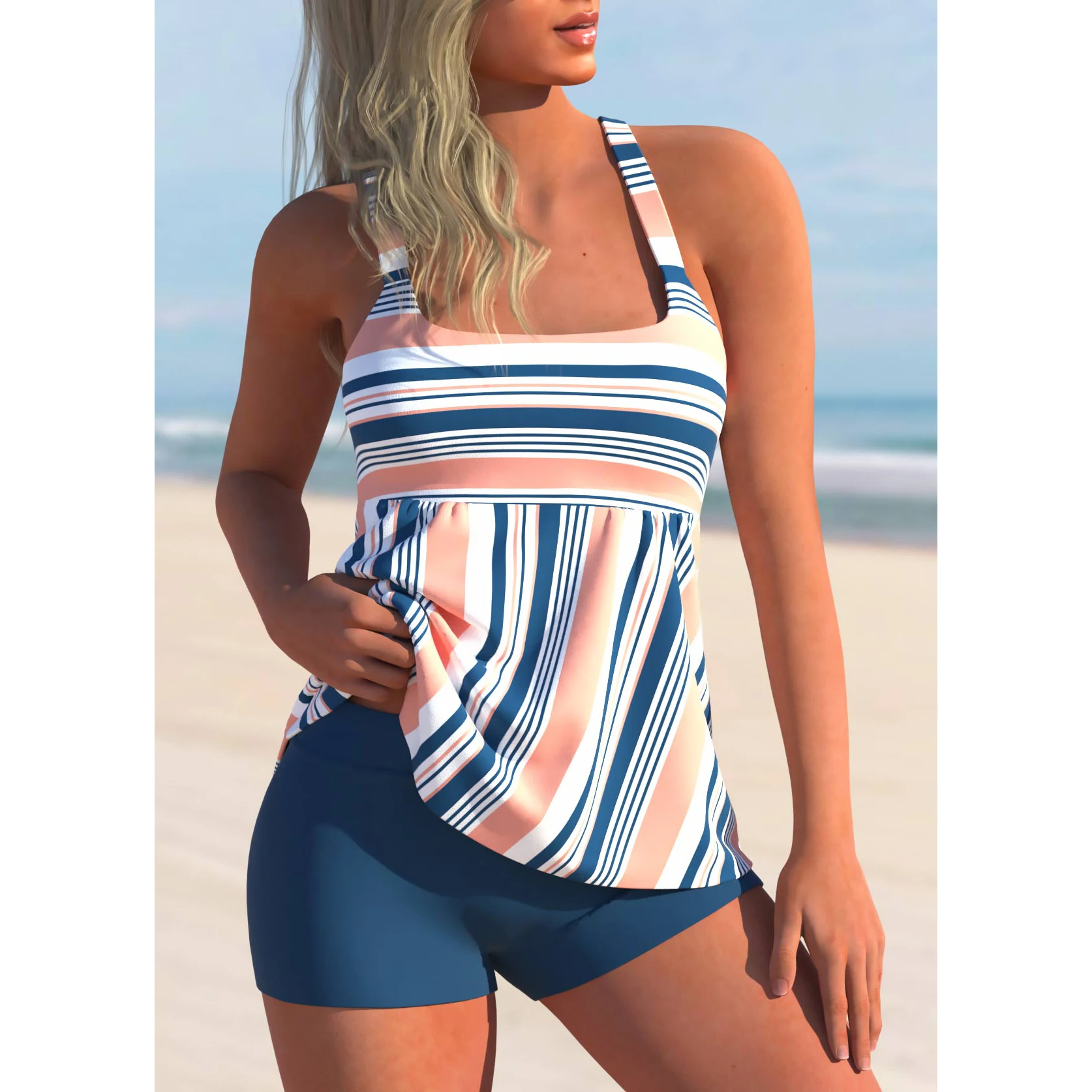 2023 New Summer Female Fashion Swimwear Women's High Waist Sexy Monokini Two Piece Tankini Swimwear Fashion Print Beachwear