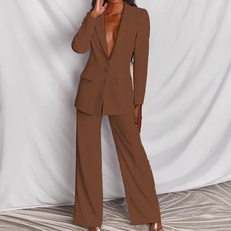Autumn Designer Suit Set Women's Single Button Slim Fit Blazer Flare Pants Suit Two-piece Elegant Ladies OL Street Outfit