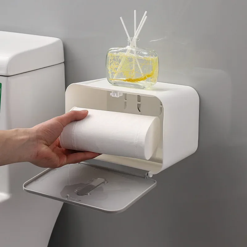 1pcs Toilet Tissue Box Toilet Paper Rack Wall-mounted Bathroom Paper Roll Tube Toilet Paper Boxes 4