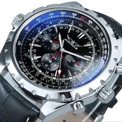 Men's Premium Pilot Timepiece - Automatic Movement with 24 - Hour Display and Sophisticated Faux Leather Strap - Ideal for Business or Casual Attire (Black)