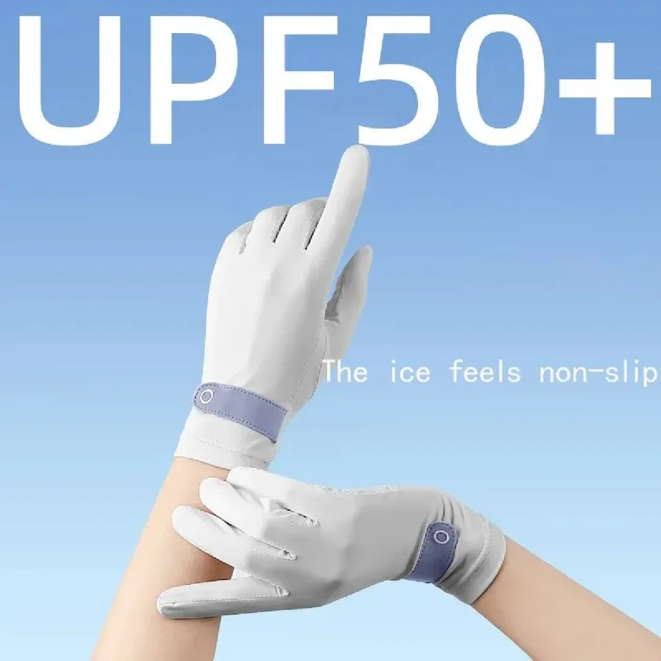 Feelorna Lot De 2 Paires De Gants De Protection Solaire UV Pour Femme - En Soie Glacée Respirante - Doigts Complets - Écran Tactile - Antidérapants - Pour Cyclisme - Gris Et Noir - Taille Unique