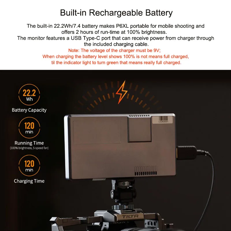 FEELWORLD P6XL 6-inch Camera Field Monitor Aluminum Case Built in Battery 4K HDMI High Brightness 1200nit