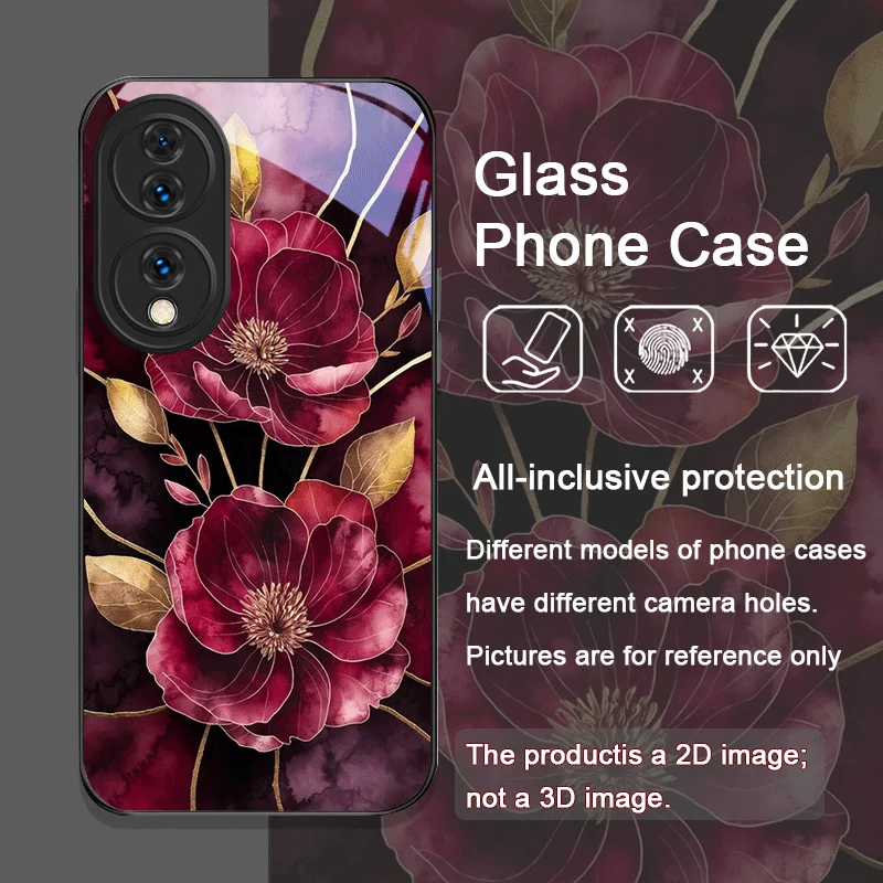 Elegant Floral Marble Textured Tempered Glass Phone Case