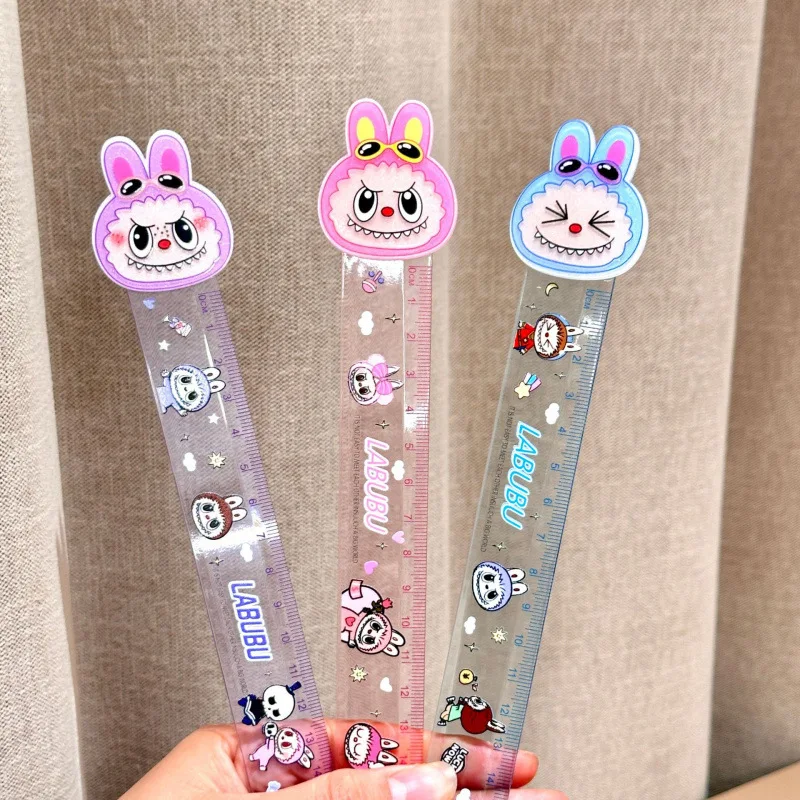 Anime Labubu 15cm ruler cute cartoon children students transparent ruler plastic stationery gift 12/48pcs