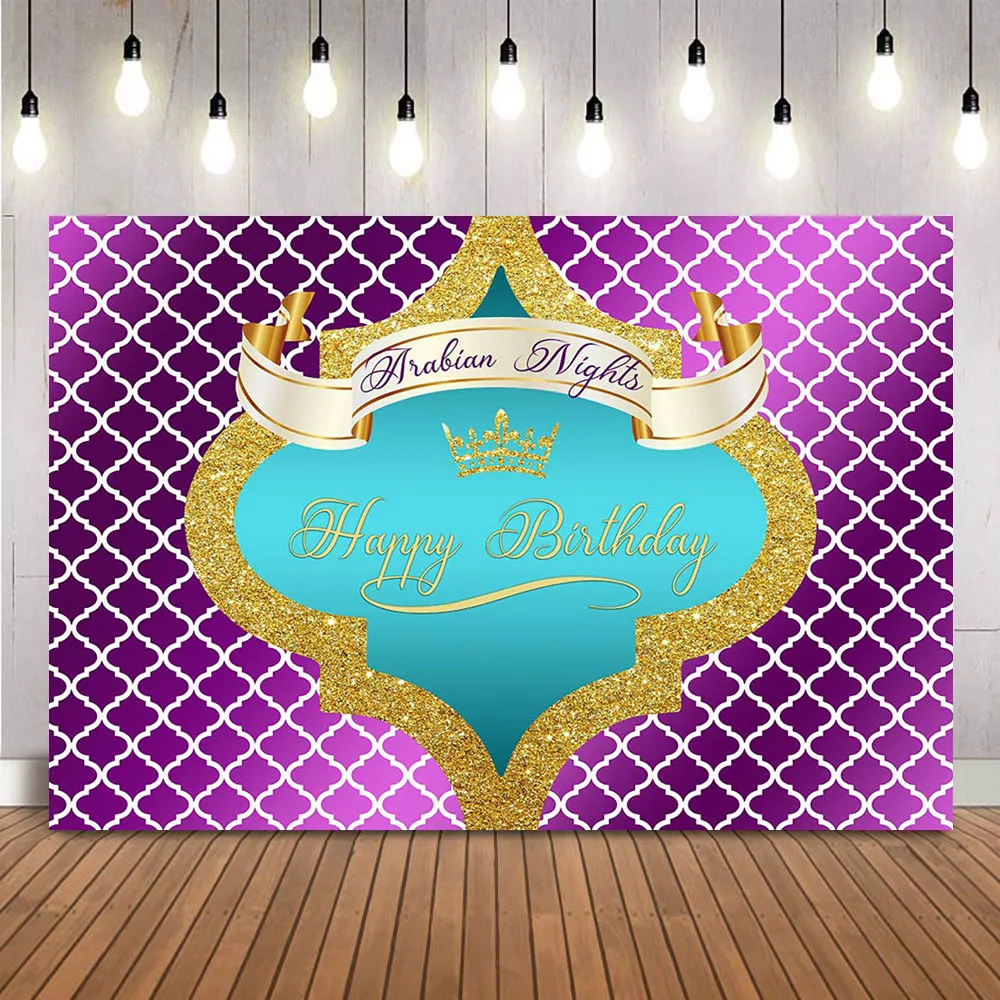 Sfondo Di Notti Arabe Sfondo Di Foto Di Buon Compleanno Corona Reale Bambini Capretto Viola Festa Di Compleanno Decorazione Banner Puntelli