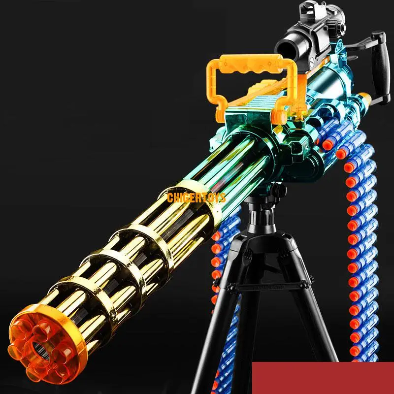 115CM Manual Electric High Speed Continuous Launch Soft Bullet Gun DIY Self-Assembly Tactical Triangle Bracket Gatling Gun Model