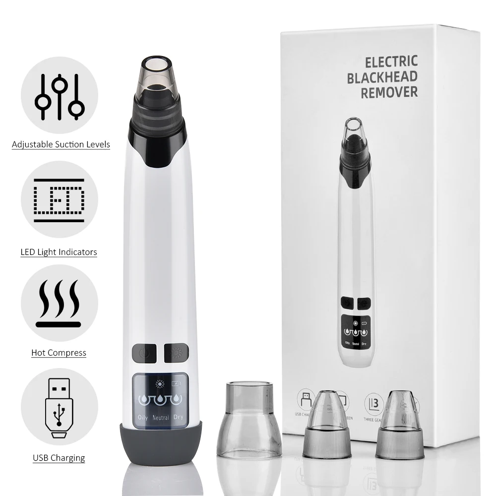 Facial Blackhead Remover Electric Hot Compress Vacuum Pore Cleaner Face Deep Nose Cleaner T Zone Pore Acne Pimple Removal Tool blackhead remover acne remover facial pore cleanser