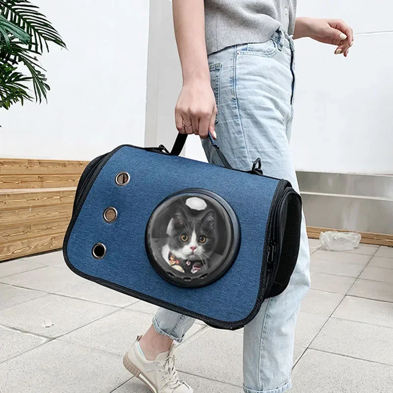 Portable Cat Bag Foldable Hand-held Space Capsule Shoulder Bags Mesh Breathable Outing Pet Crossbody Bag Kitten and Dog Supplies