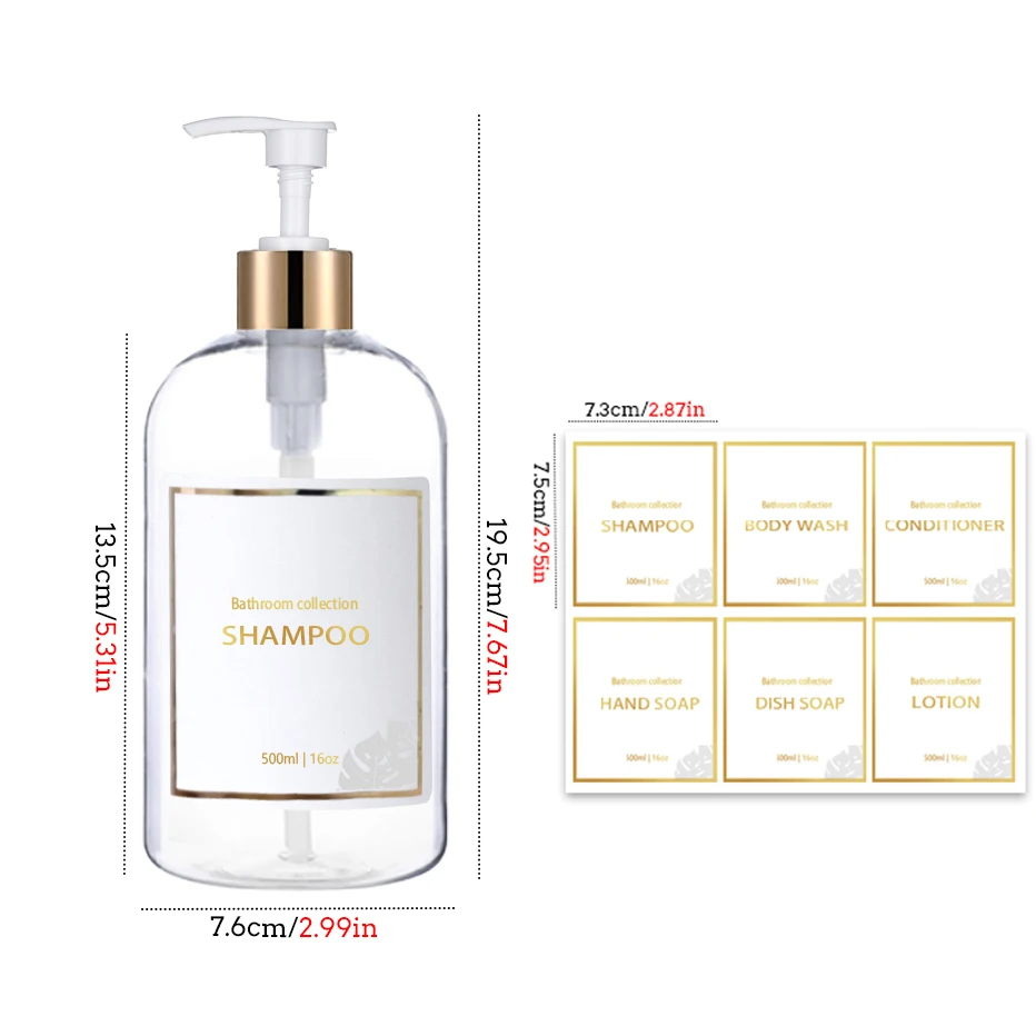Shampoo Dispenser Refillable Bottle Refillable Plastic Bottles 500ml Bathroom Dispensers Shampoo and Conditioner Dispenser Bottles Refillable Lotion Press Type Bottle Bathroom Accessories