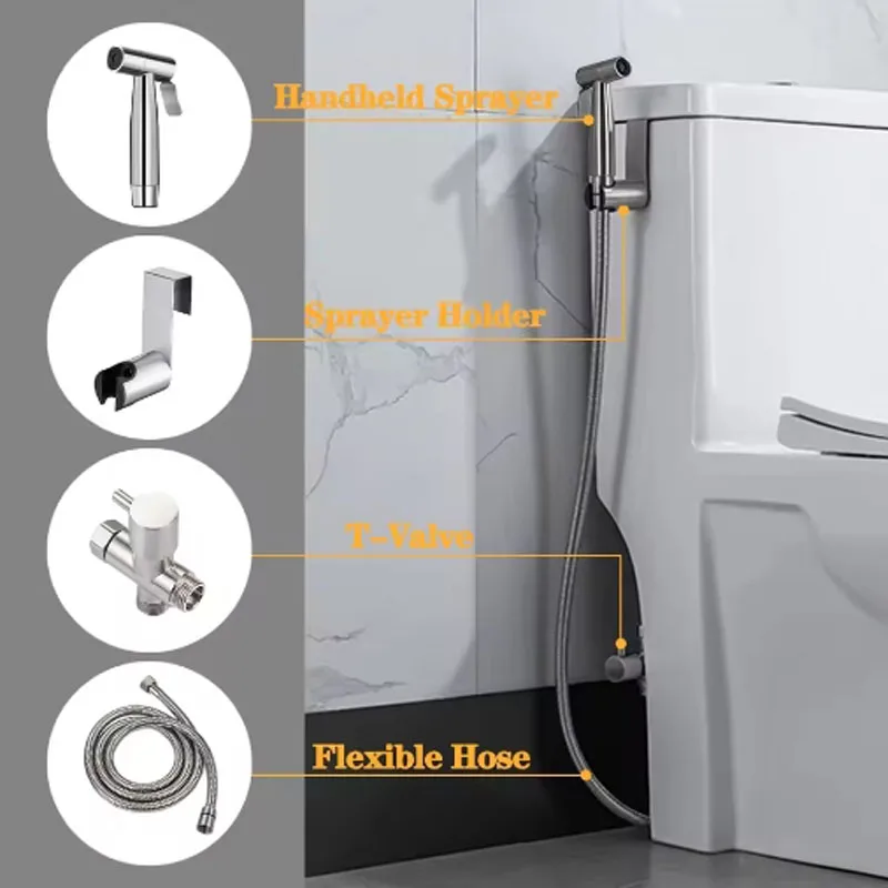 Handheld Toilet Bidet Sprayer Set Kit Stainless Steel Hand Bidet faucet for Bathroom Hand Sprayer Shower Head