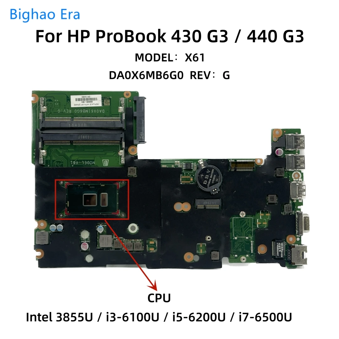 Placa-mãe do Portátil para hp Probook Da0x61mb6g0 I36100u I5-6200u I7-6500u Cpu Ddr3l Sps:830935-601 830937-601 830937-601