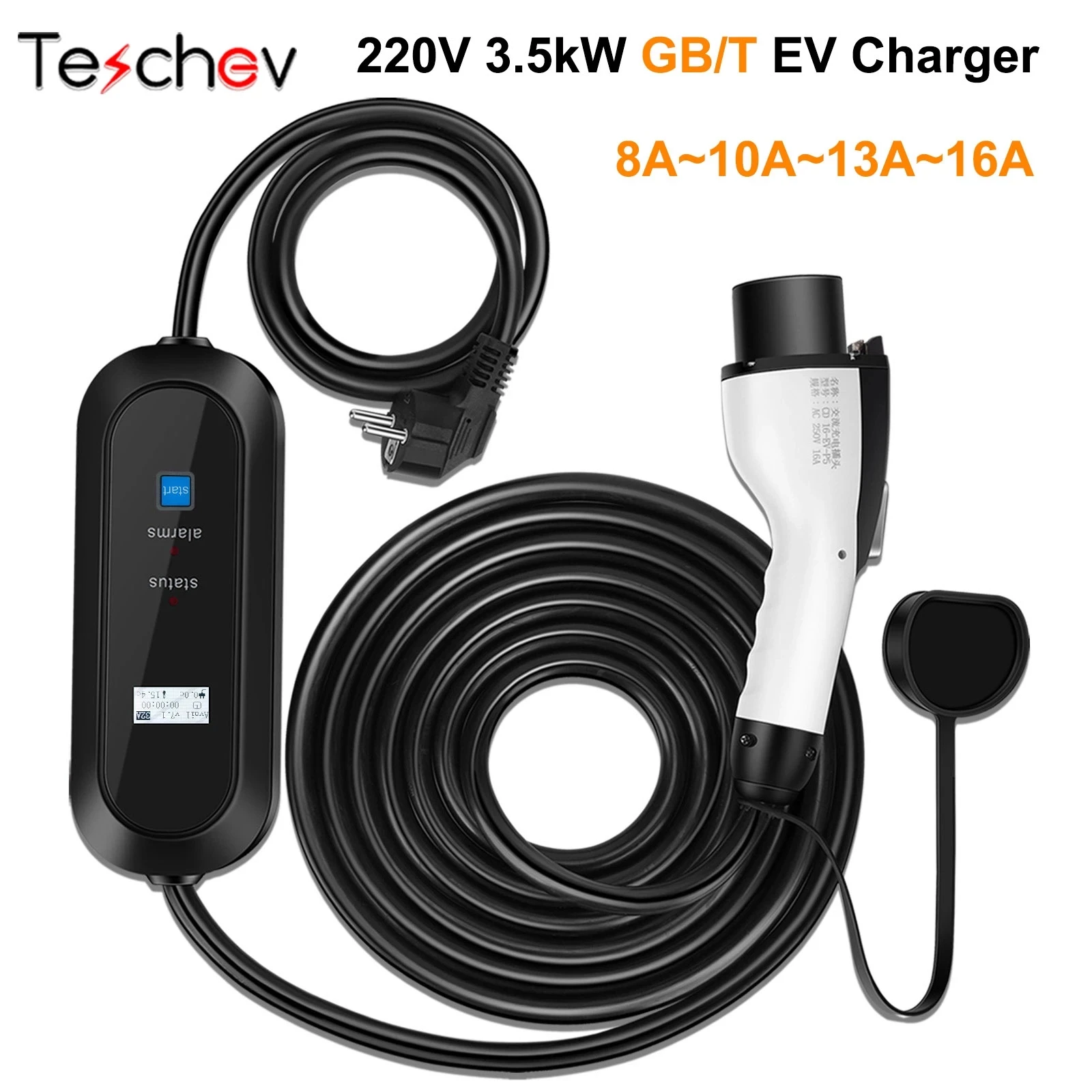 2023 Teschev Gbt Caricabatteria Da Auto 16A Protable Ev Charger 3.5Kw Wallbox Corrente Regolabile Stazione Di Ricarica Per Auto Per Veicoli Elettrici