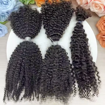 4A 4B 4C Afro Kinky Curly Virgin Human Hair 16Inch Brazilian Human Hair Extensions Weave Bundles No Weft Weaving for Black Women 1