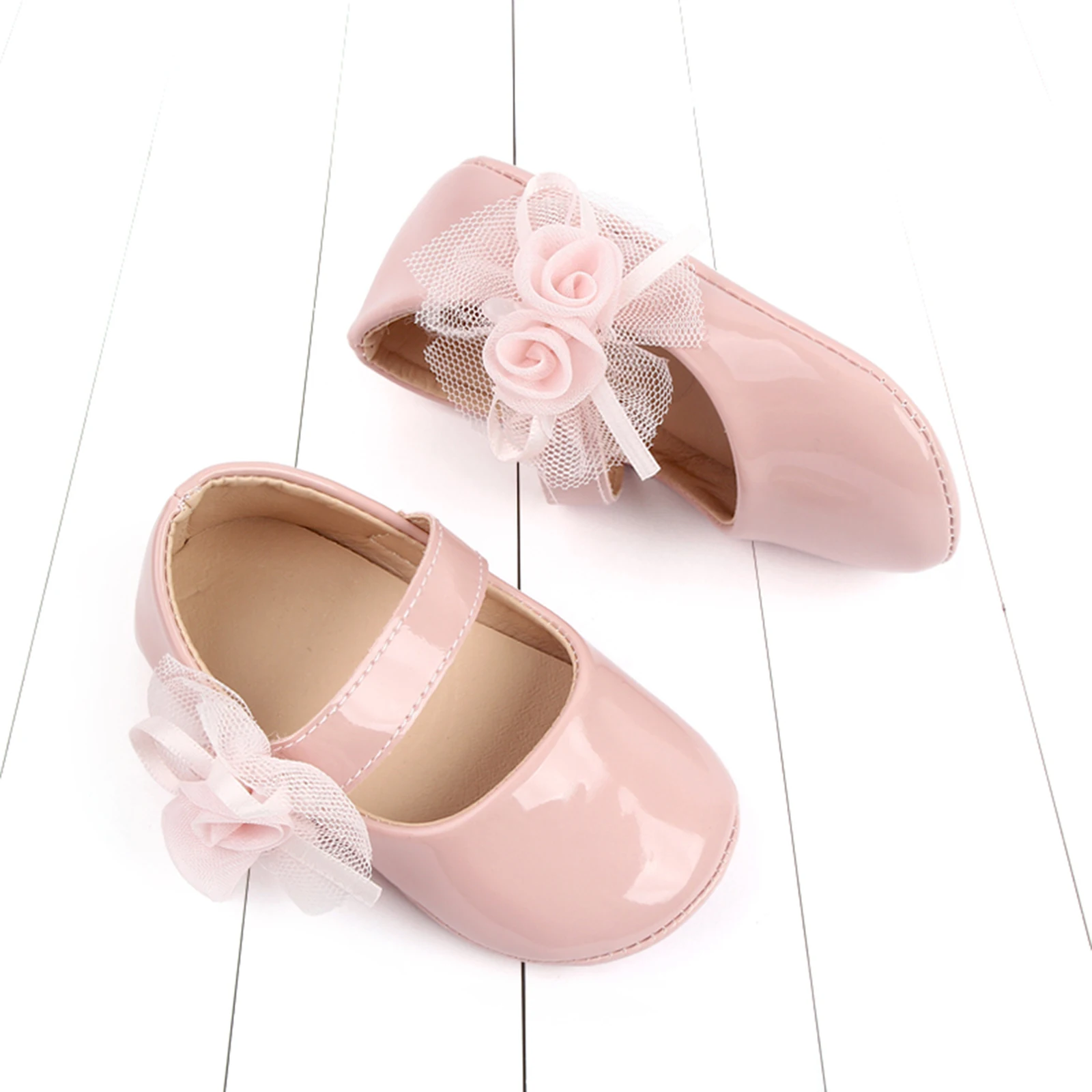 Toddler Baby Girls Mary Jane Flats Soft Sole Flowers PU Princess Shoes Wedding Dress Shoes for Party Birthday Footwear