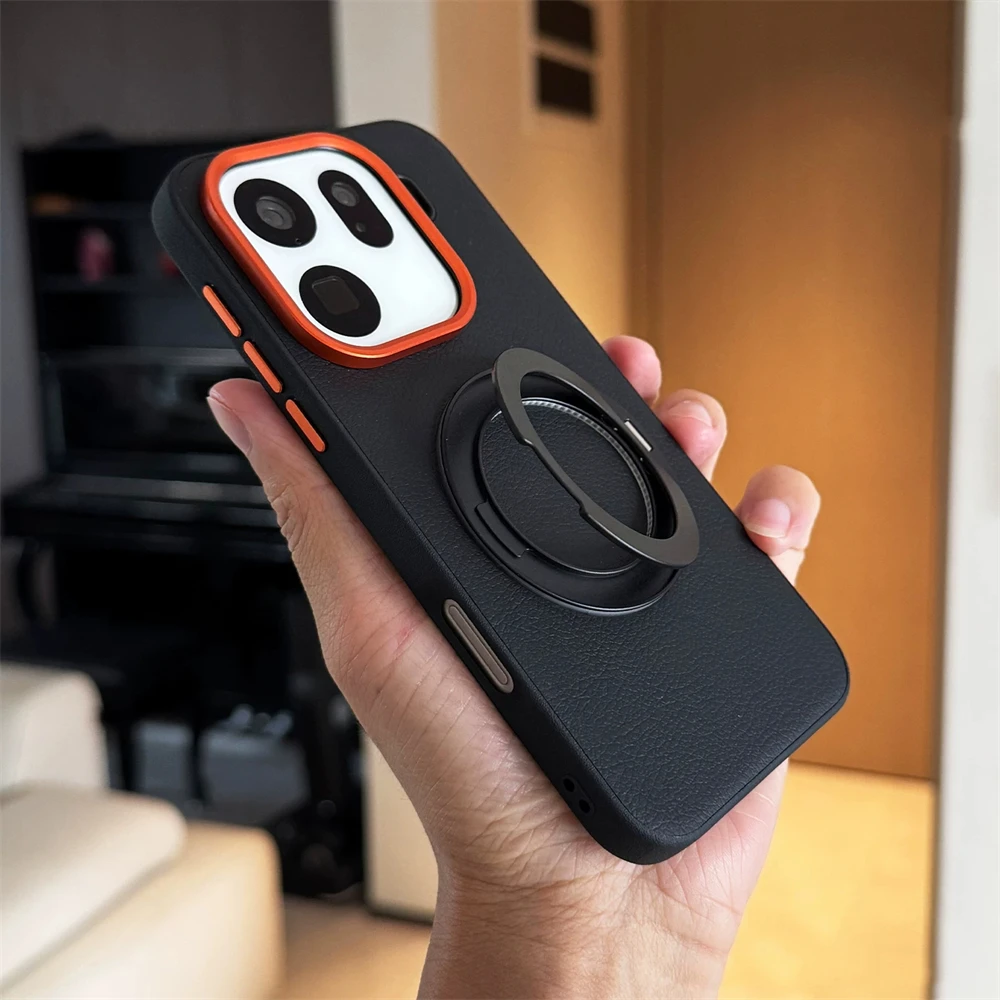360° Rotating Ring Bracket PU Leather Magnetic Wireless Charging Case
