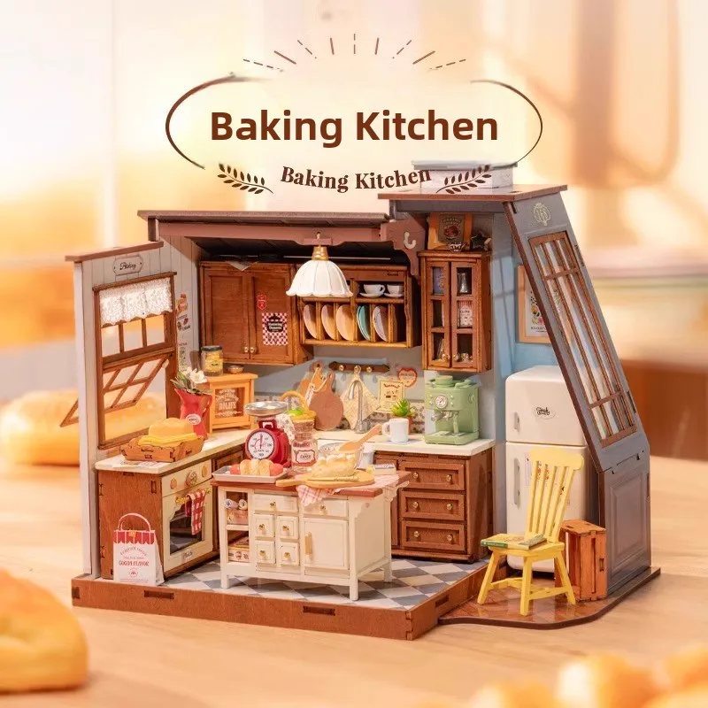 Rolife Baking Kitchen DIY Wooden House Model Art Scene Birthday Gift Assembly Model Static Model Building Toy for Teens