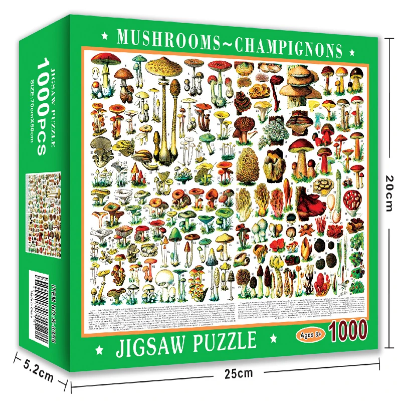 Adult Puzzle 1000 Pieces Fashion Mushroom Collections Pattern Paper Jigsaw Toy 70*50cm Gift Box Design Cheap Sale Price |