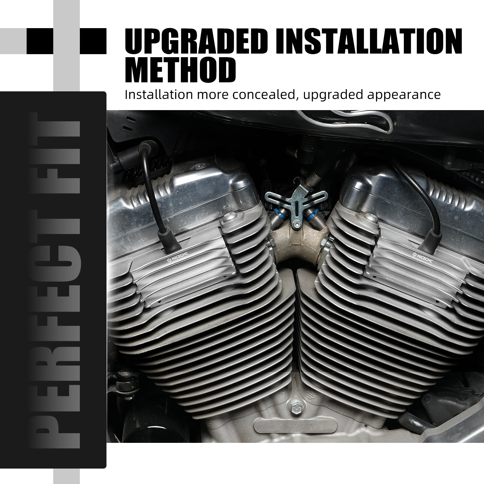 Für Harley Sportster 883 Custom XL883C 2004–2009 Rippen-Zündkerzenabdeckung Sportster 1200 Nightster XL1200N 07–12 XL883N XL1200NS – Detail 11