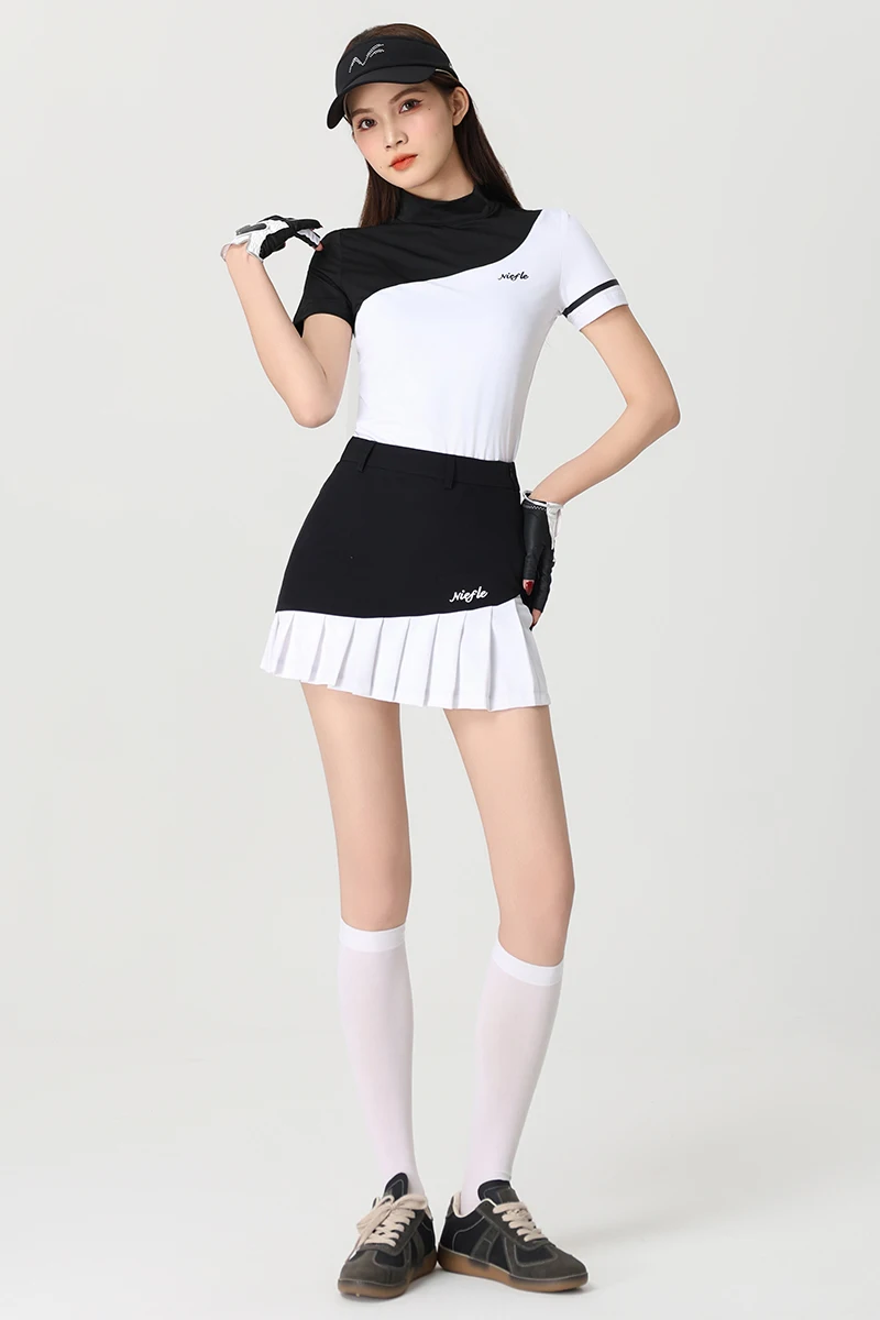 New Golf Clothing Women's Black pleated Skirt Explosive Sports Elasticity Comfortable Slim Fit Versatile Anti Hiking Set