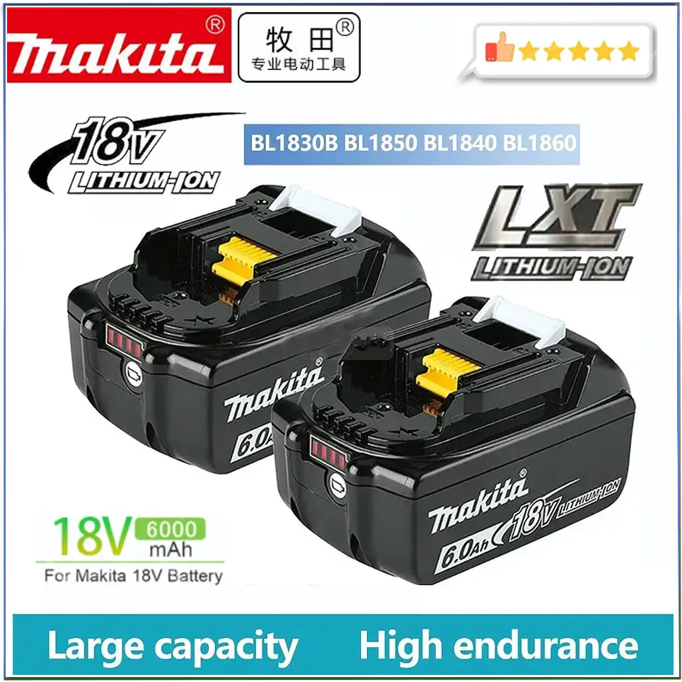 

Original Makita6.0ah battery BL1860 BL1850B BL1840 BL1830 screwdriver battery and charger 18v6000mah replace power tool battery