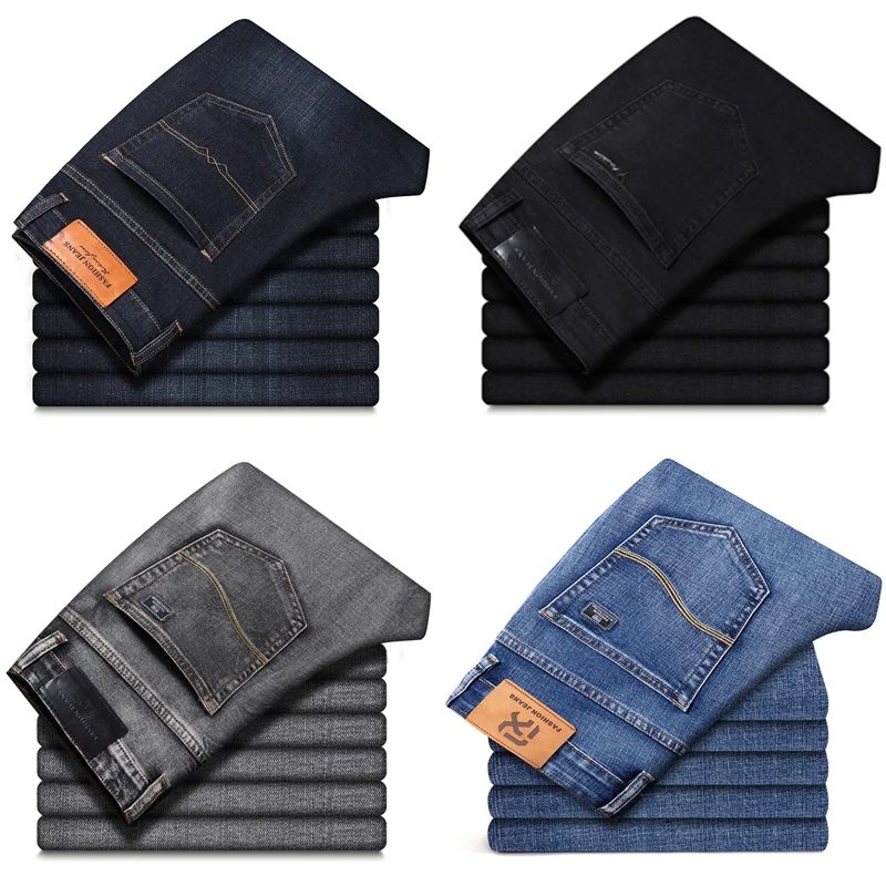 2022 New Men's Stretch Regular Fit Jeans Business Casual Classic Style Fashion Denim Trousers Male Black Blue Gray Pants 6