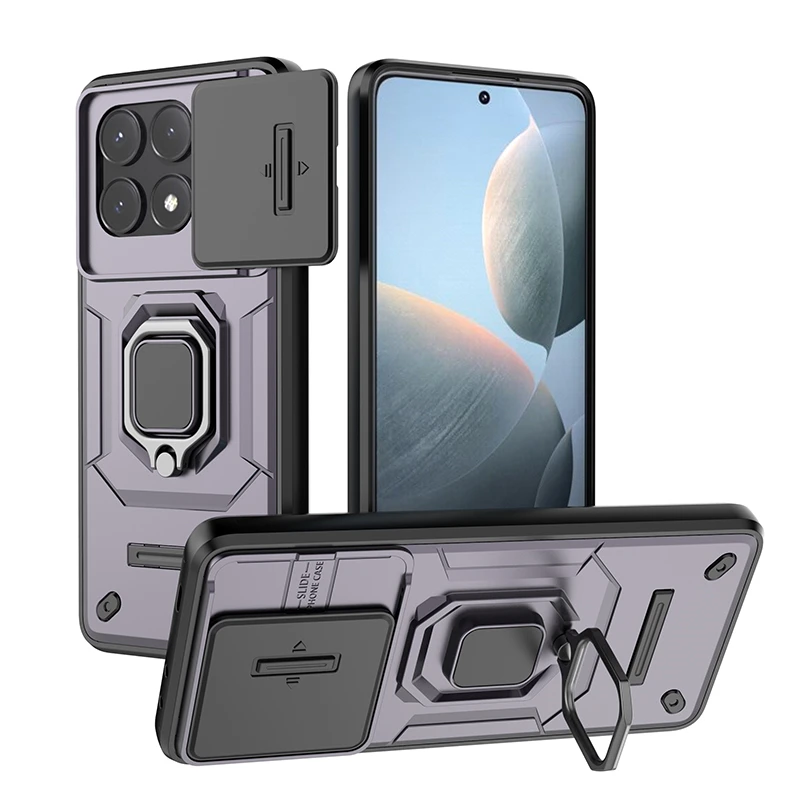 Slide Lens Armor Phone Case with Magnetic Holder - Durable Back Cover