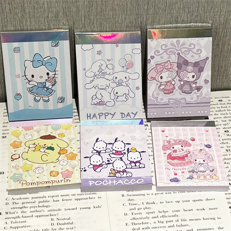 산리오 쿠로미 멜로디 키티 메모장 패드, 포차코 스티커 메모, 문구 카드 메모장 플래너 스티커, 포스트 학교 용품, 12 개/로트