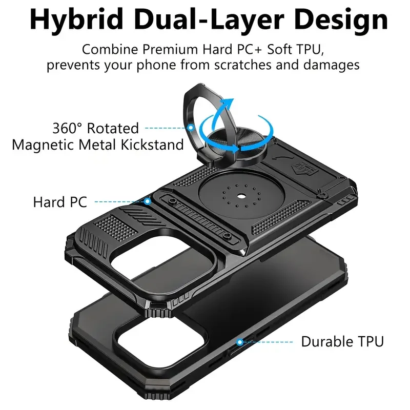 Heavy Duty Magnetic Ring Case with Hidden Card Slots and Full Coverage Protection