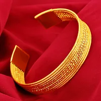 Bracelet ouvert tressé simple en or pur pour femmes, or 24 carats AU999 |   Couleur pure, texture délicate 3