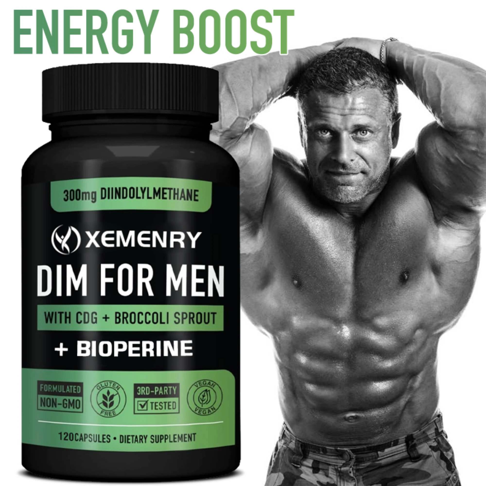 DIM for Men Capsules-Balance Hormones, Boost Metabolism, and Increase Muscle Mass-120 Capsules