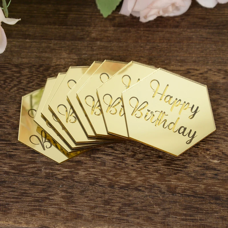 10 יחידות טופרס לעוגת יומולדת מאושרת זהב אקרילית עגולה טופרס לקאפקייקים לימי הולדת של ילדים, מסיבת רחצה לתינוקות וכלי עיצוב לעוגות