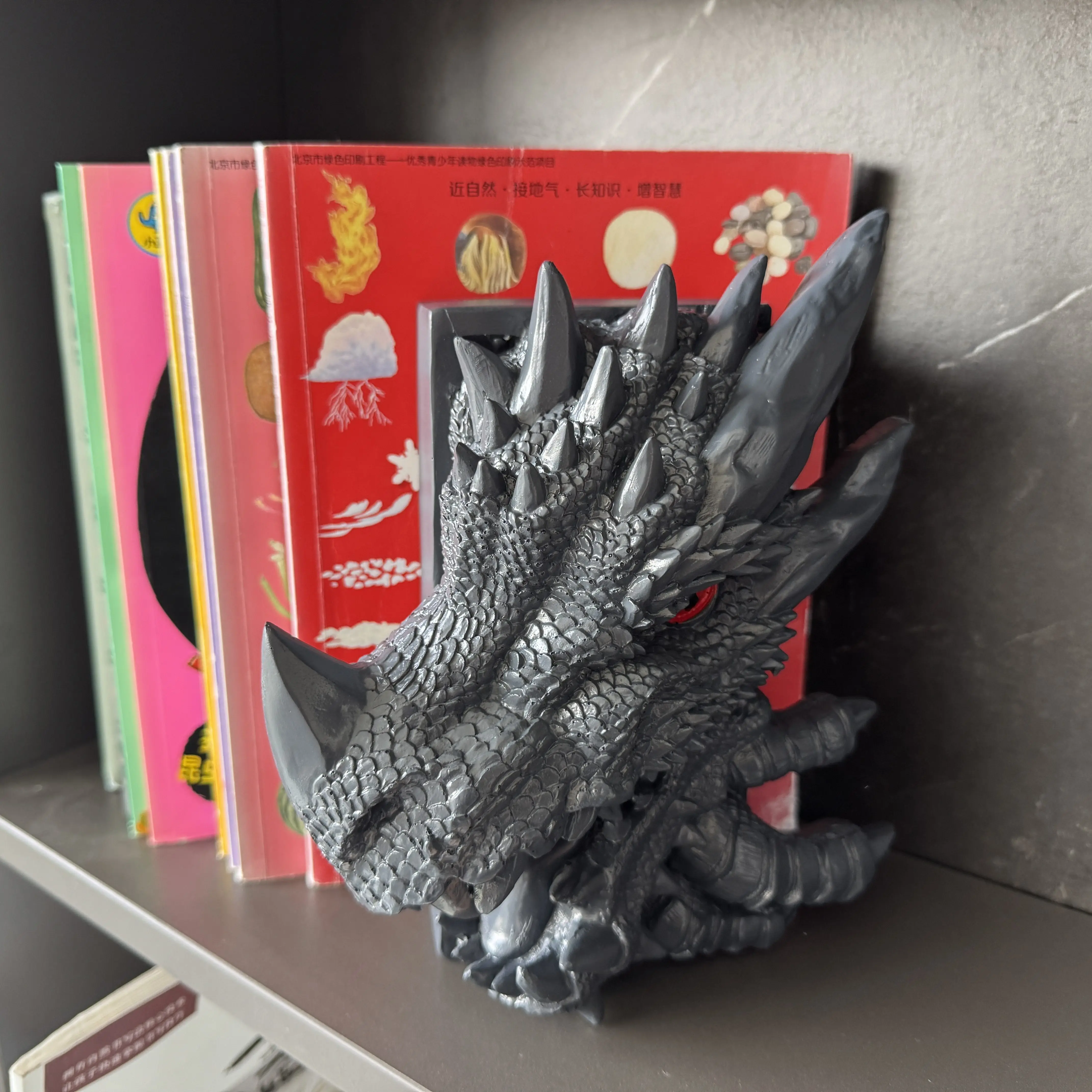 Heavy Duty Dragon Bookends-Anti-Slip Resin Dragon Statue for Heavy Books, Gothic Home Decor, Fantasy Room Accessories