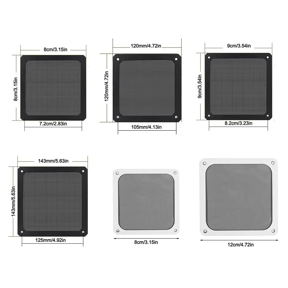 고품질 80mm 90mm 120mm 143mm PC 섀시 냉각 팬 먼지 필터 마그넷(구멍 포함) 컴퓨터 섀시 네트 가드 네트 커버