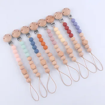 아기 체인 젖꼭지 클립, 실리콘 너도밤나무 나무 구슬, 유아 젖꼭지 진정 체인 클립, 더미 거치대 젖꼭지 클립, 낙하 방지