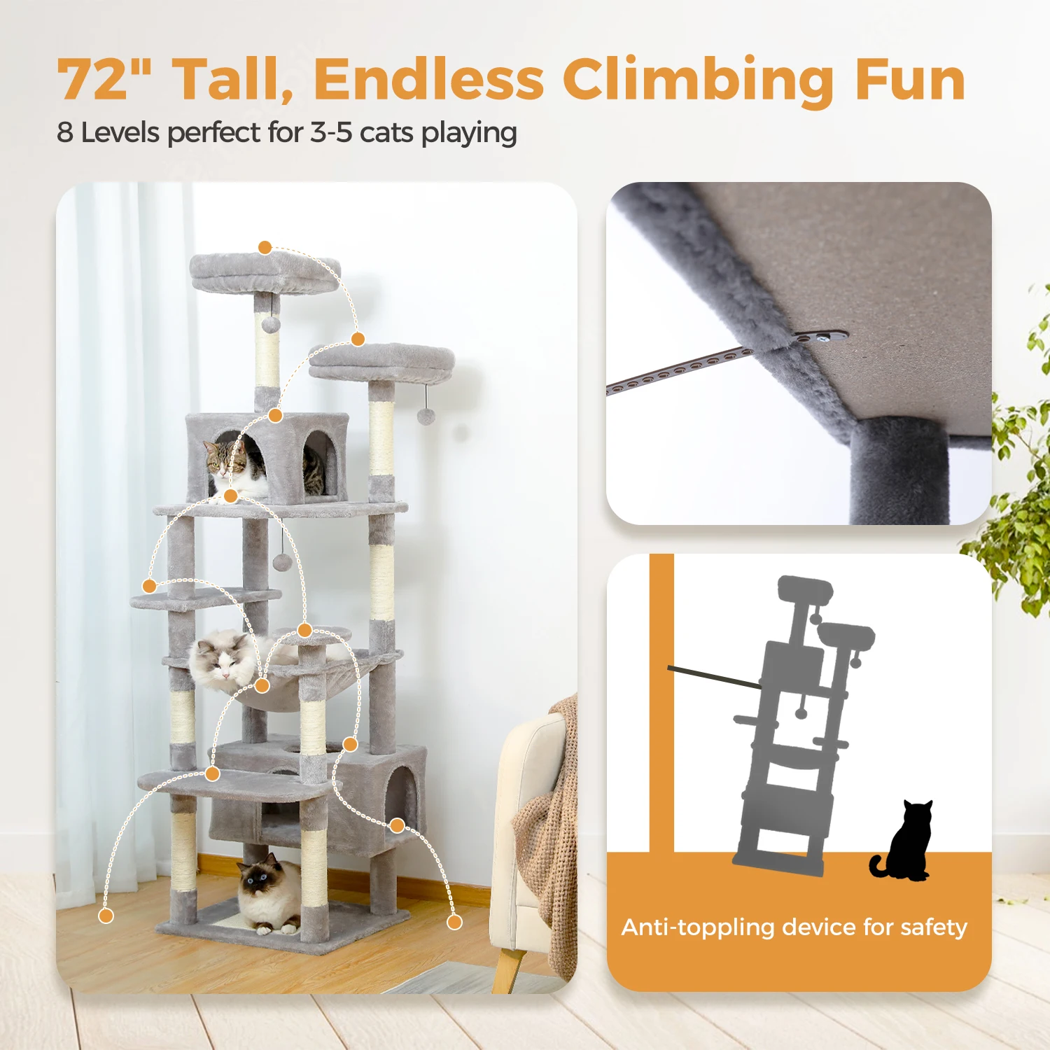 184cm Large Cat Tree and Tower for Indoor Cats With Sisal-Covered Scratching Posts Spacious Hammock Padded Perches and Condos 5