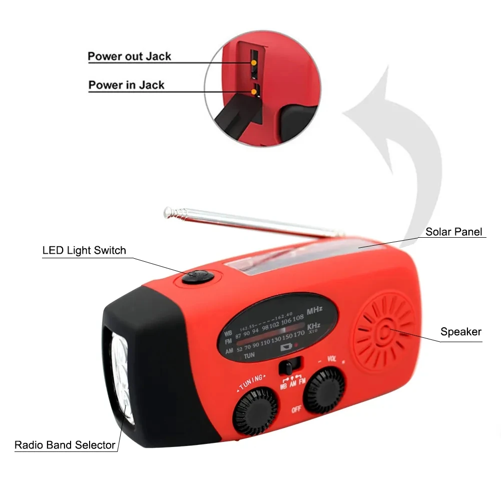 Emergency Radio Solar Power Hand Crank Radio Global receiver LED Torch Reading Light SOS Alarm 2000mAh emergency solar hand crank radio