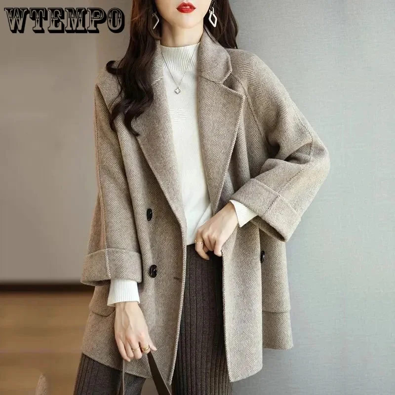 

Woollen Overcoat Women's Medium Length Woolen Coat Autumn and Winter Thick Warm Coats Loose Fashion Thin Tops Plus Size Jacket