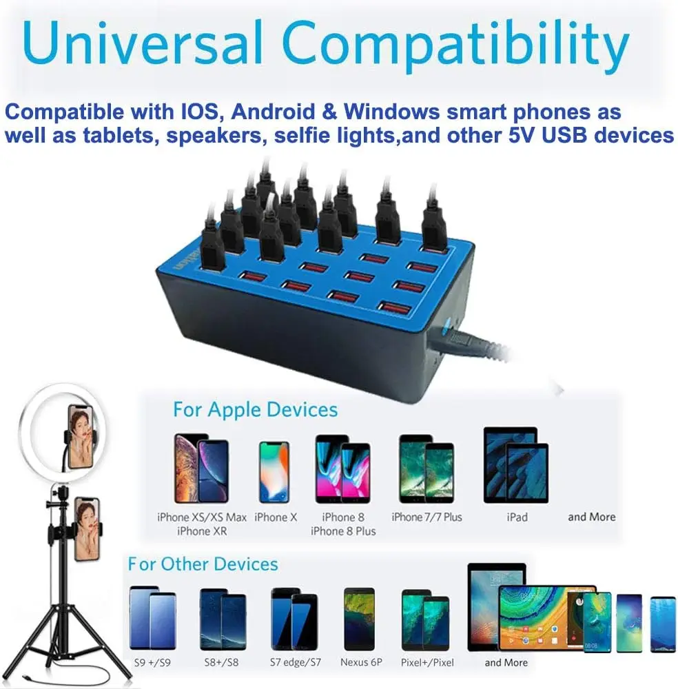 Ultimate 20-Port USB Charging Station - 100W High-Capacity Multi-Device Charger for Smartphones, Tablets, and More