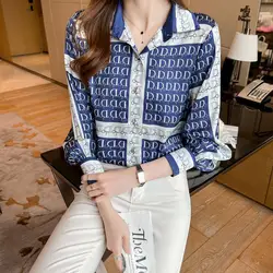 New fashion printing ladies silk shirts 2022 Spring Summer women's blouses Long lantern sleeve mujer blusas female tops