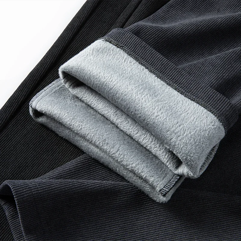 Thick Corduroy Pants Men Winter New Warm Fleece Elastic Waist Classic Business Jogging Straight Casual Plush Trousers Male 5
