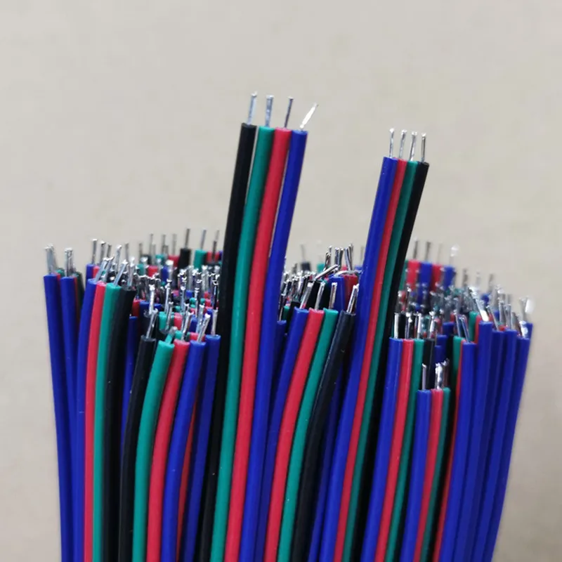 100 개/몫 4p Abreast 라인 22AWG 100mm 150MM 200mm 길이 LED 라인 연결 주석 도금 와이어 4Pin 전자 와이어 용접